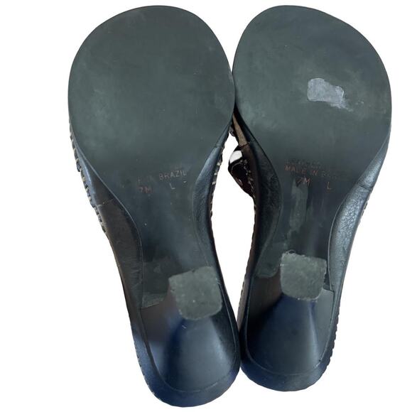 90'S Y2K VTG. MIA BLACK LEATHER THICK STITCHED PLATFORM HEELS SANDALS SZ. 7 EUC - Picture 8 of 8